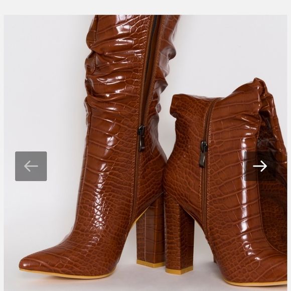 SIMMI London Dakota Tan Croc Print Ruched Knee Boots. Size 6 - Picture 2 of 14